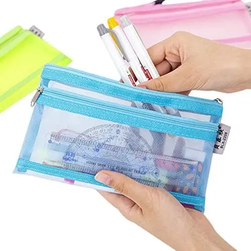 1/3PCS Transparent Zipper Pencil Case Mesh A6 Bills Storage Bag Clear Nylon Makeup Pouch Portable Examination Stationery Bag