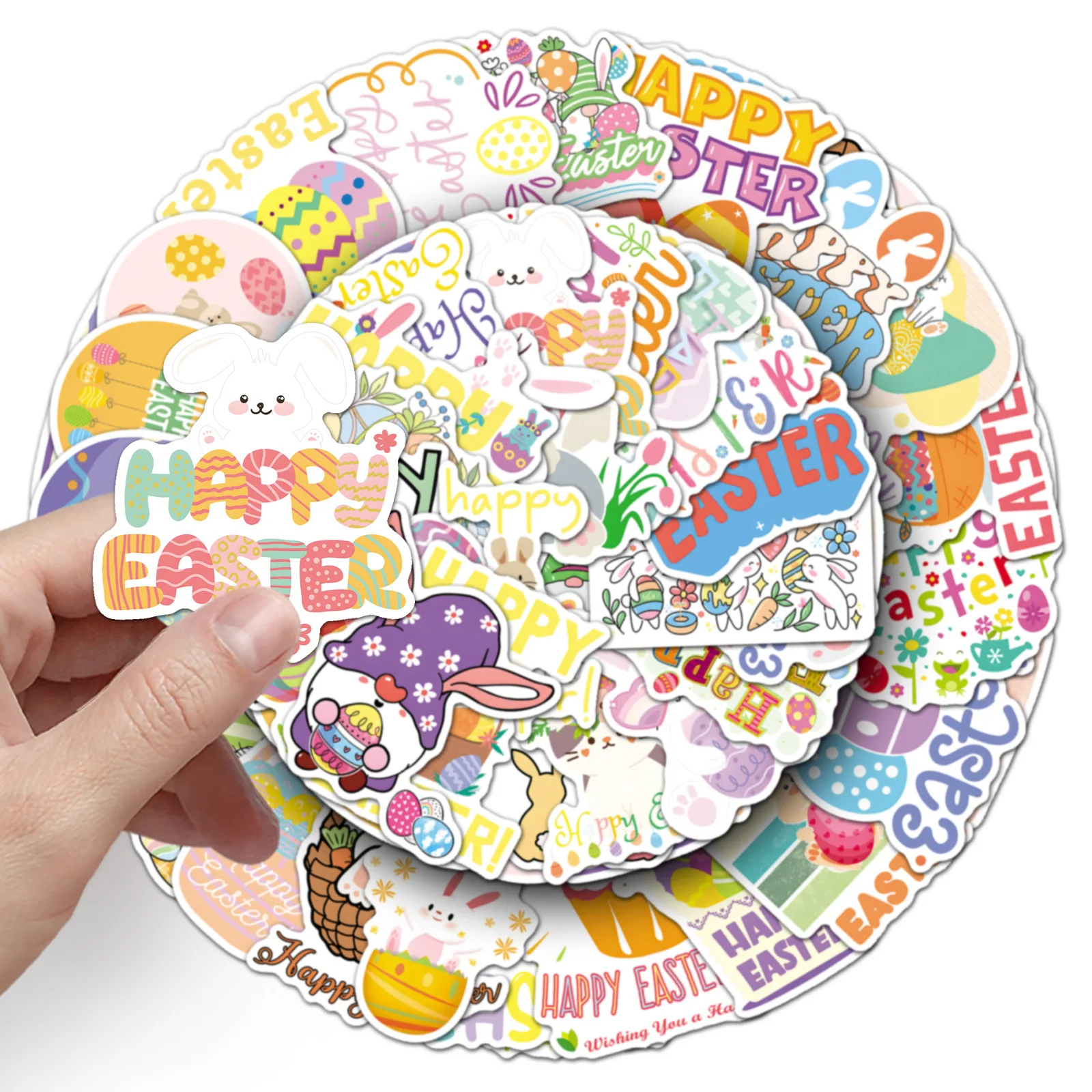 

50PCS Easter Holiday Cartoon Cute Fun Bunny Doodle Stickers Creative Decorative Water Cup Bicycle Water Cup Waterproof Decal Toy