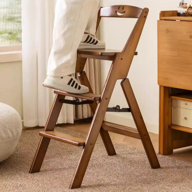 Padded Step Stool with Back Support, Sturdy Foldable Ladder & Chair 2-in-1, Non-Slip Household Stool for Kitchen Pantry