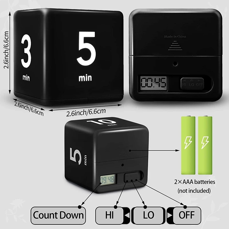 Minuterie cubique pour la gestion du temps et le compte à rebours, capteur de gravité, minuterie de cuisine rabattable, 1, 3, 5, 10,15, 20, 30, 60 apprentissage, nouveau, 2 pièces