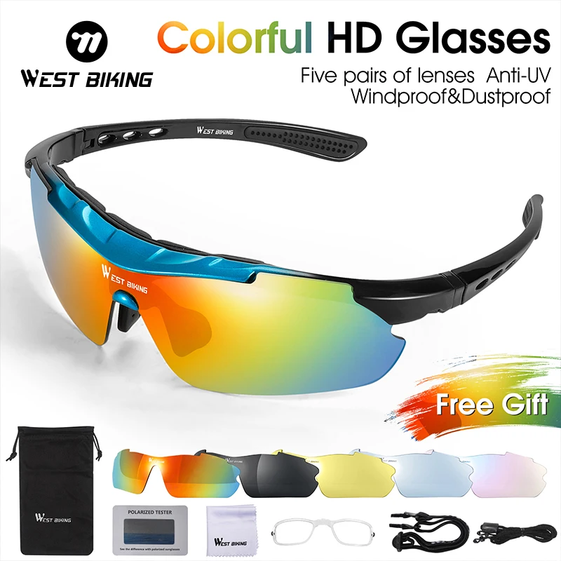 WEST BIKING-Polarized Ciclismo Óculos para Homens e Mulheres, Windproof MTB Óculos, Road Bike Goggles, Miopia Frame, Óculos Esportivos, UV400 Óculos