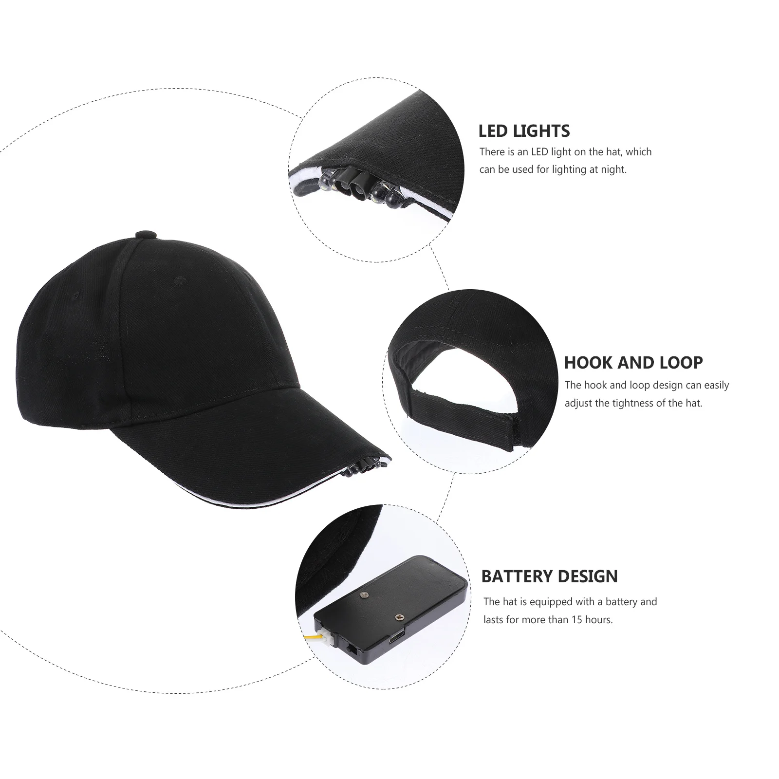 

LED Cotton Baseball Hat Outdoor Lighting Night Running Supply Breathable 6 Embroidered Holes Durable Long-Lasting All-Match