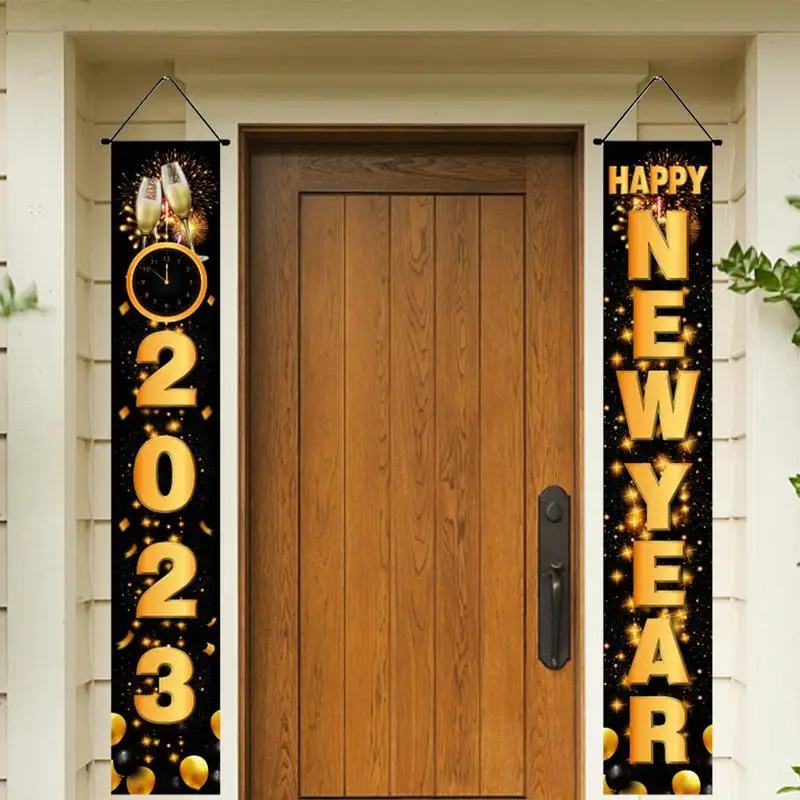 Pancarta de Feliz Año Nuevo de 70.87x11.81in, decoración colgante para puerta de Feliz Año Nuevo, suministros para fiesta de Nochevieja, decoración para puerta delantera de casa