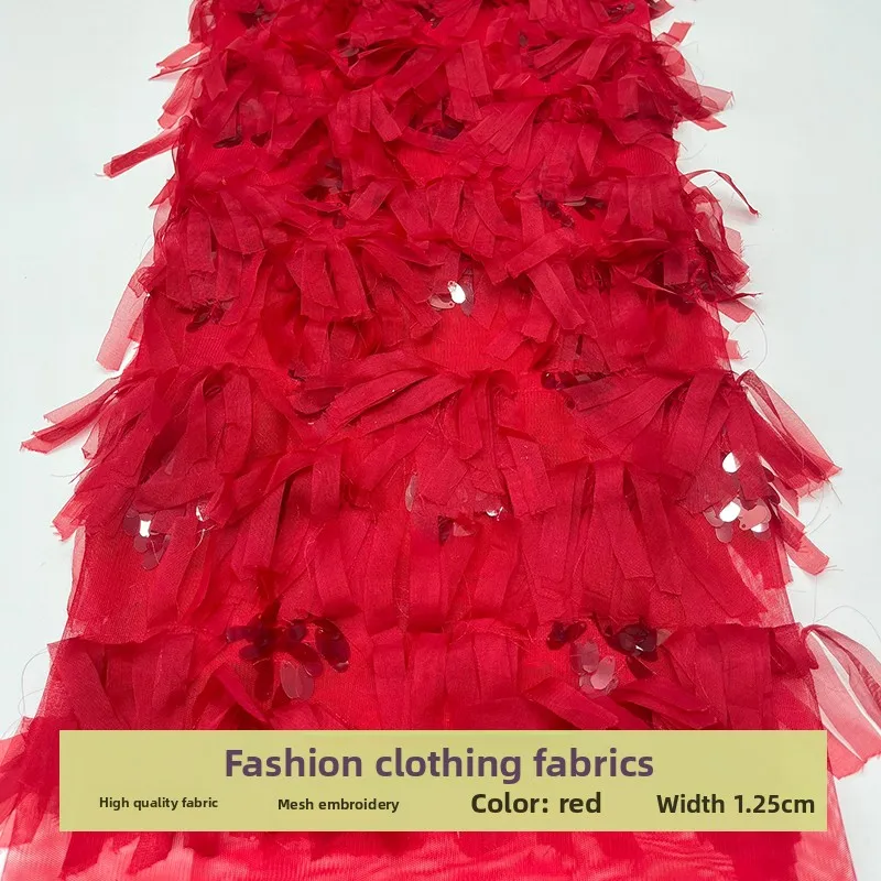 

Lace Mesh Fringe Chiffon Sequin Embroidery Fabric for Perspective Dress Clothing Diy Cloth By The Yard Sewing Material