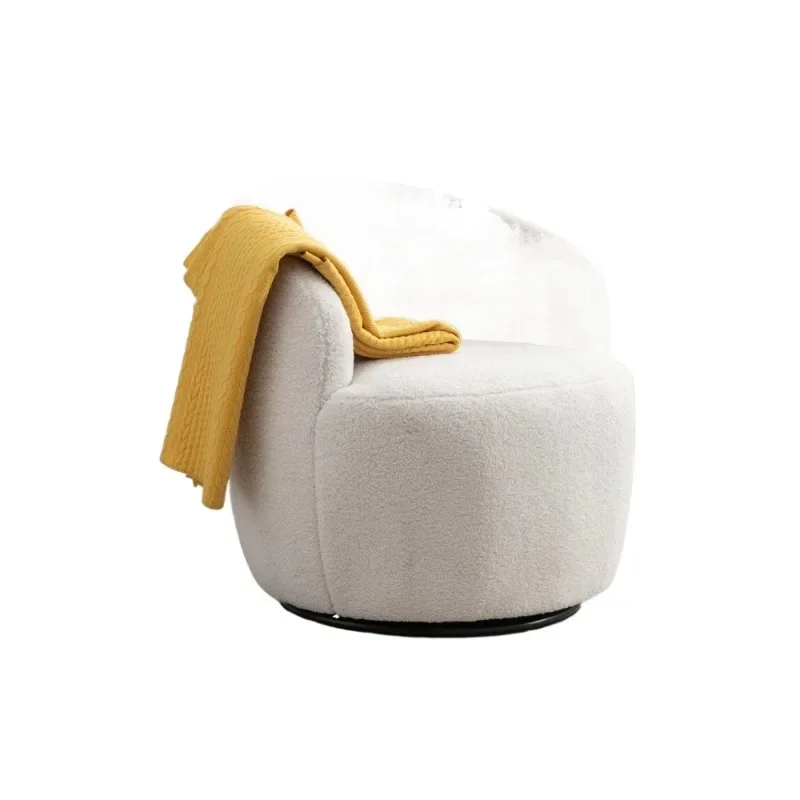 Teddy Fabric Rotating Accent Armchair Barrel Chair with Black Powder Coated Metal Ring Ivory White