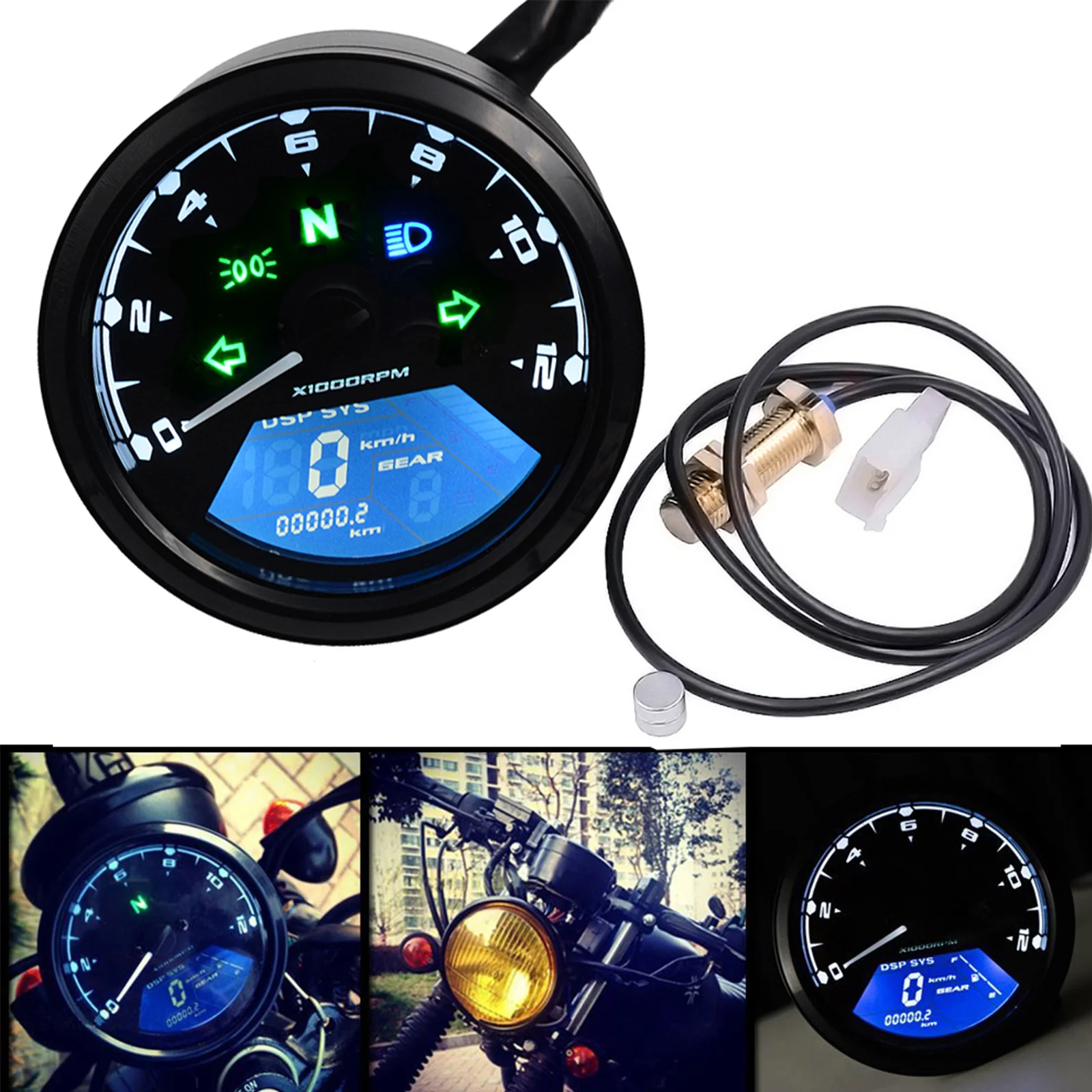

1 Pc Motorcycle Speedometer Multi-Function Digital Indicator Tachometer with Magnet Wire Plug Screw Waterproof Lare LCD Screen