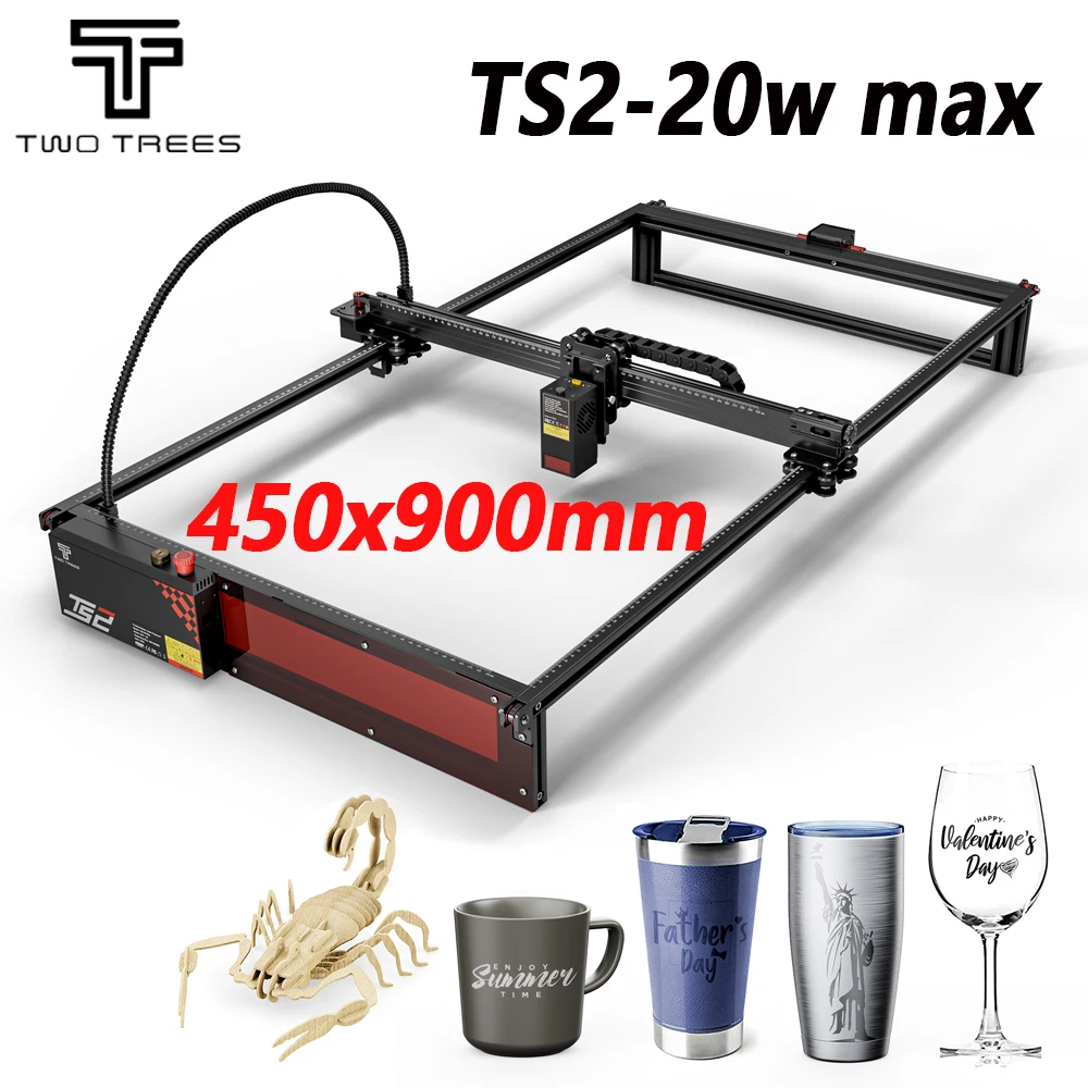 

Twotrees TS2 20 Вт Макс. Лазерный гравировальный станок по металлу Инструменты для резки дерева с ЧПУ Супер большая область гравировки 450x900 мм Лазерный гравер