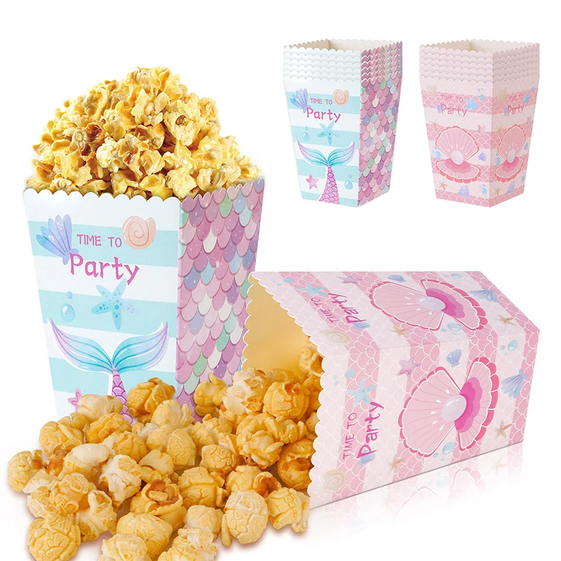 10Pcs Popcorn Box Cup Mermaid Theme Birthday Party Decor Kids Engineering Vehicle Party Wedding Baby Shower Party Supplies