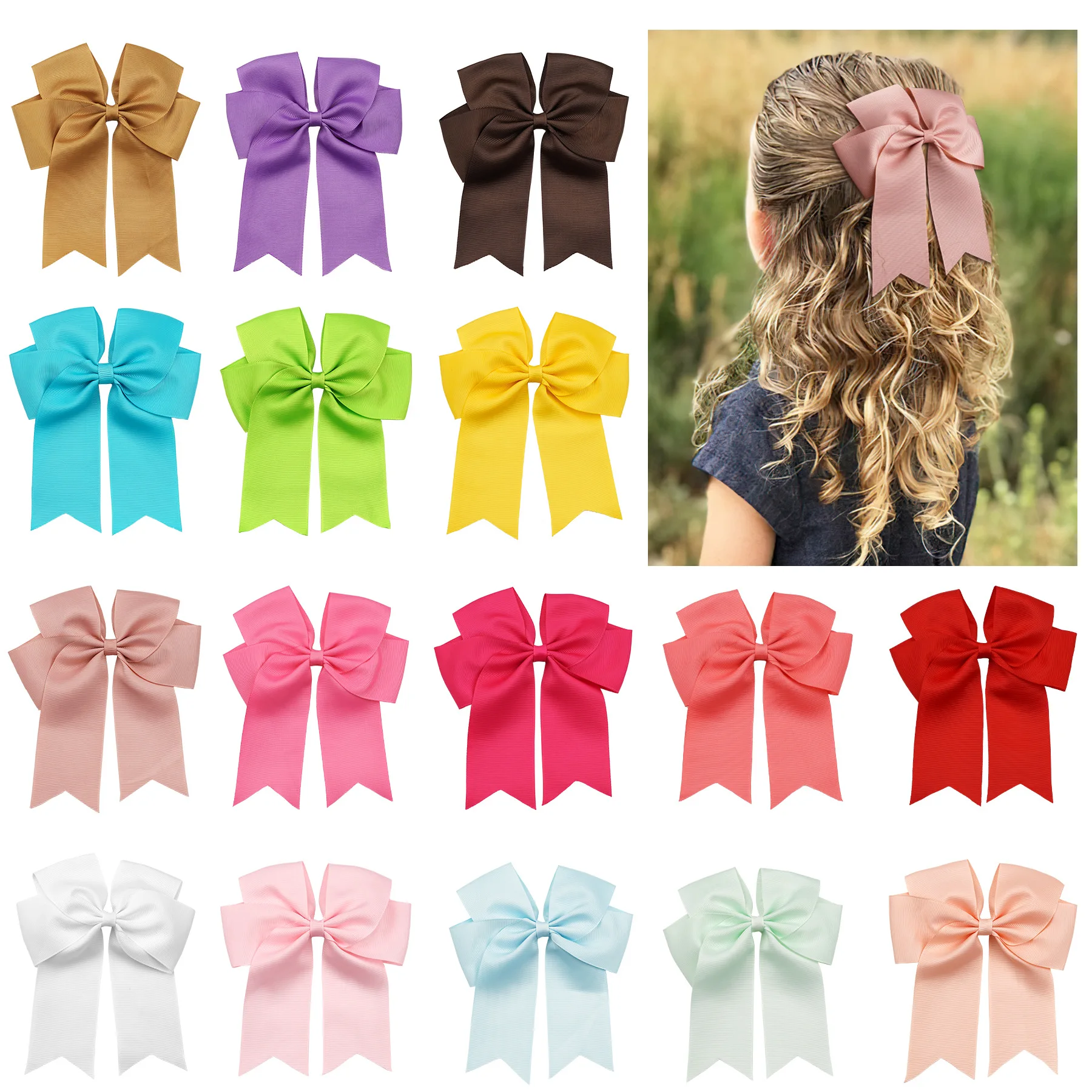 

20 Colors 20Pcs/Lot 6 Inch Hair Bows For Girls Big Grosgrain Ribbon Hair Bows Alligator Clips For Teens Kids Toddlers