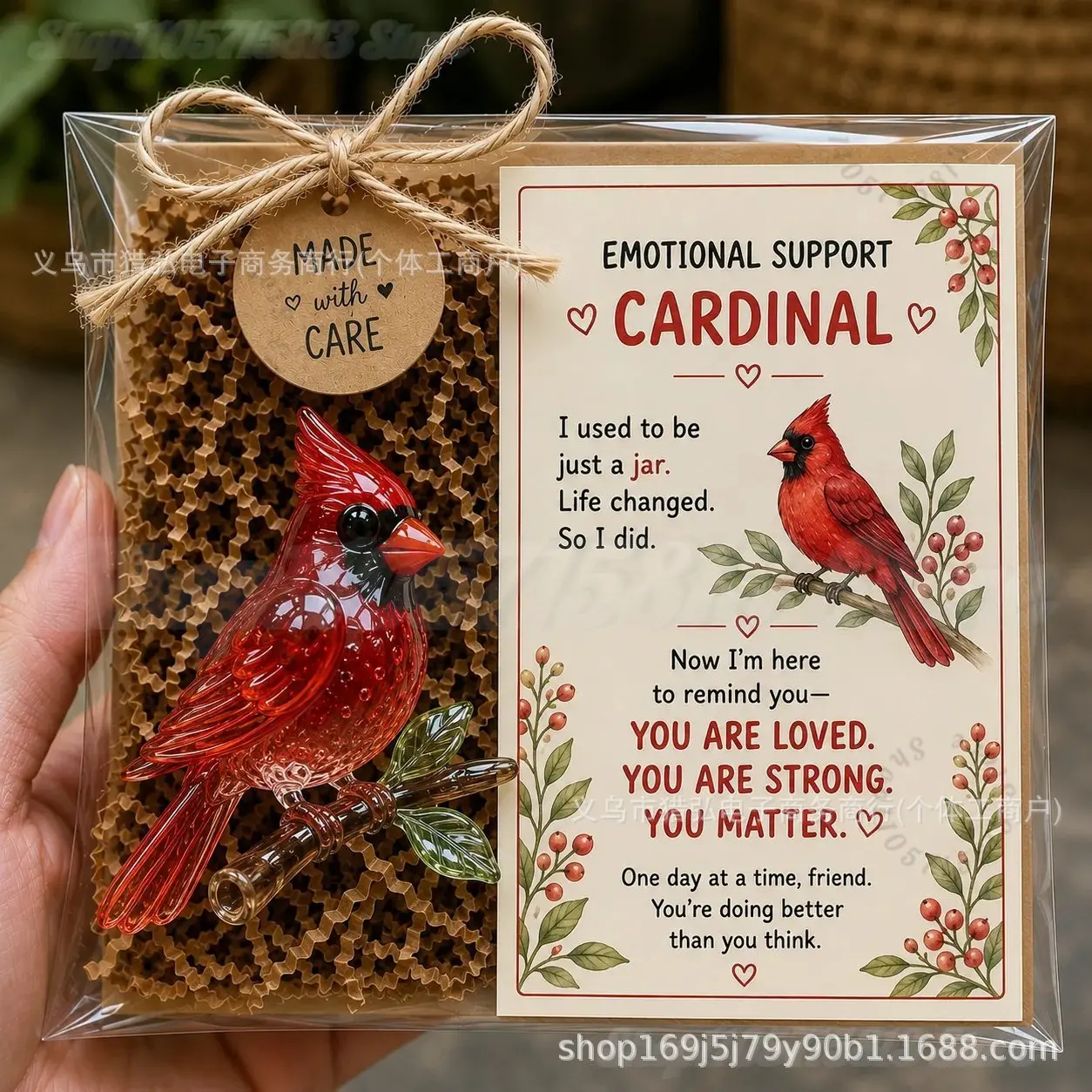 Emotional Support Glass Animal Gift, Cute Recycled Pocket Hug Desk Decor with Encouragement Card for Friends Comfort Gift