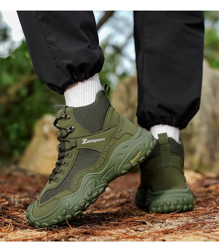 Modische Herren-High-Top-Stiefel mit dicker Sohle, abriebfest, bequem und atmungsaktiv, ideal für Outdoor-Abenteuer, Camping und Wandern. – Detail 15