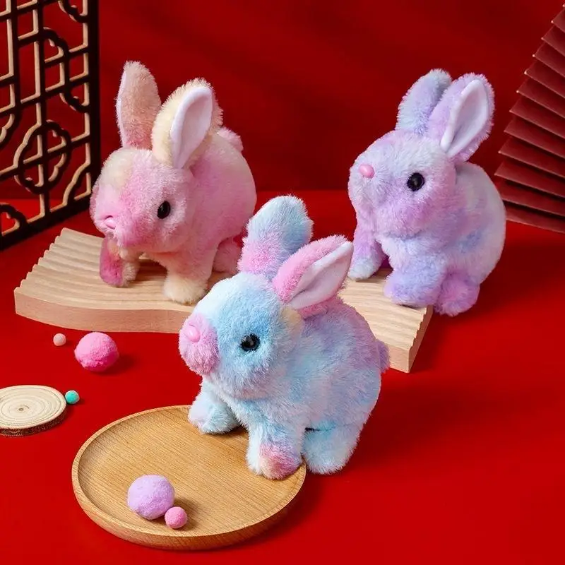 1Pcs Rainbow Bunny Walking Wiggle Ears Sound Stuffed Peluche Doll Cute Electric Rabbit Interactive Plush Toys Birthday Gifts