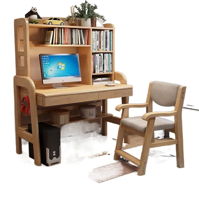 

Full solid wood with keyboard, foldable children's adjustable learning desk and bookshelf