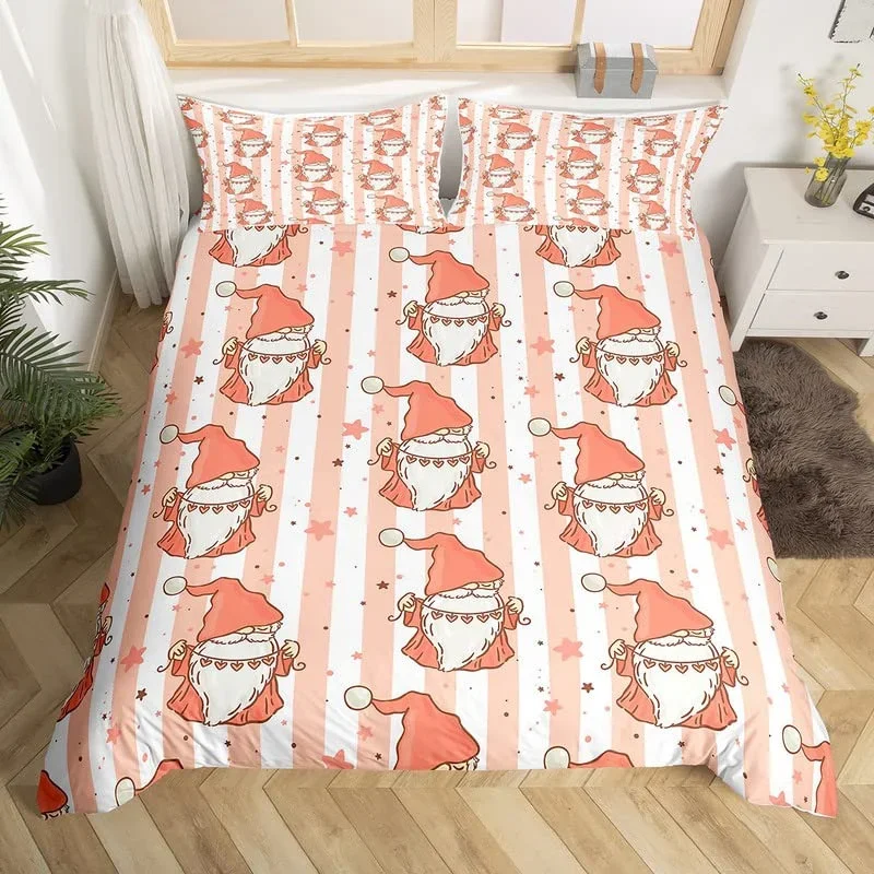 

Santa Claus Duvet Cover Christmas Bedding Set Microfiber Girly Stripes Stars Quilt Cover King Queen For Kids Teen New Year Gift