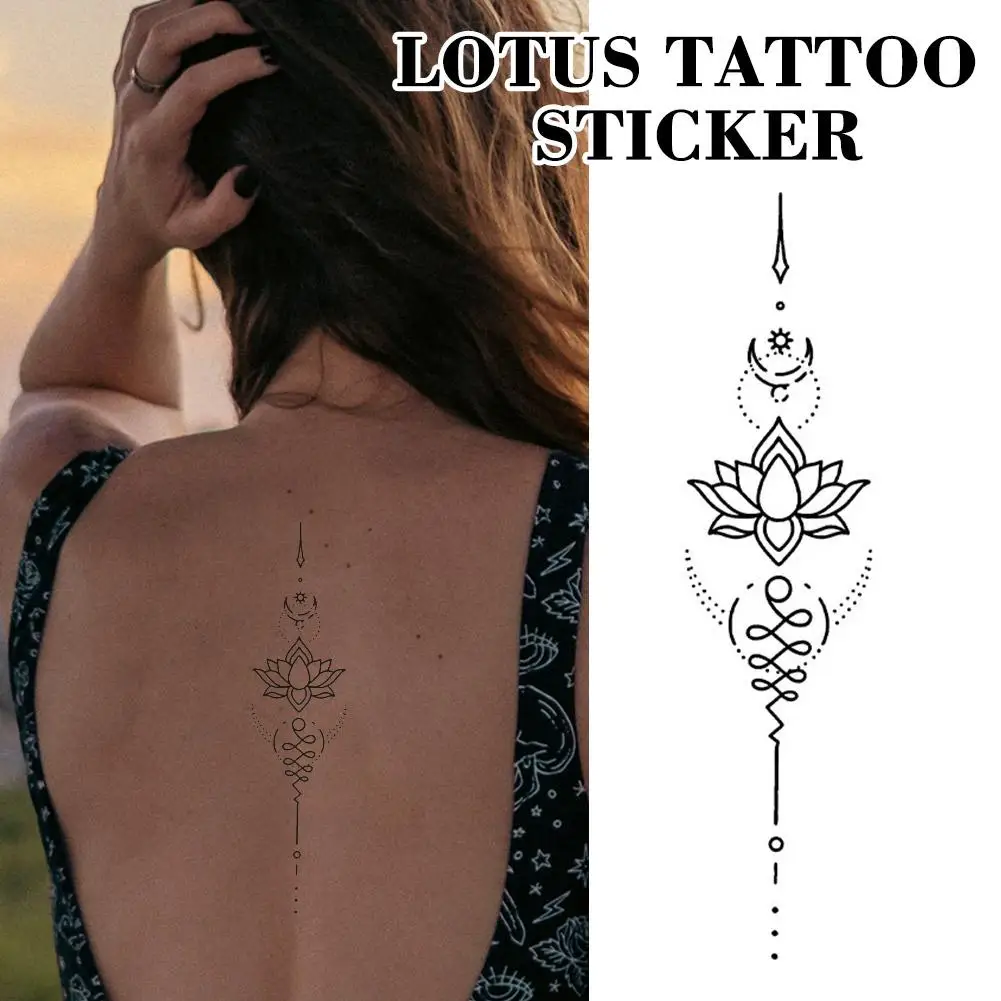 

Lotus Sanskrit Spine Tattoo Sticker, Thai Herbal Temporary Tattoo for Back, Waterproof Long Lasting Fake Body Art, Yoga Design