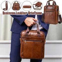 Genuine Leather Shoulder Bags Crossbody Messenger Laptop Briefcase Handbag Men Vertical Single Shoulder Hand Bag