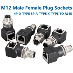 M12 4Pin Dcode Connector 8core A-type X D Type to RJ45 Male Female Plug Socket Adapter Network Cable