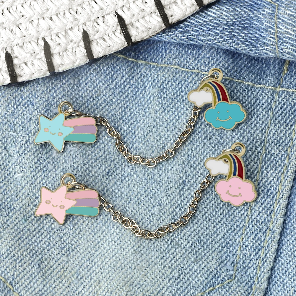 Anime Rainbow Meteor Enamel Pins Cartoon Smiling Pink Cloud Hat Chain Brooch Creative Lapel Backpack Badge Fashion Jewelry Gifts