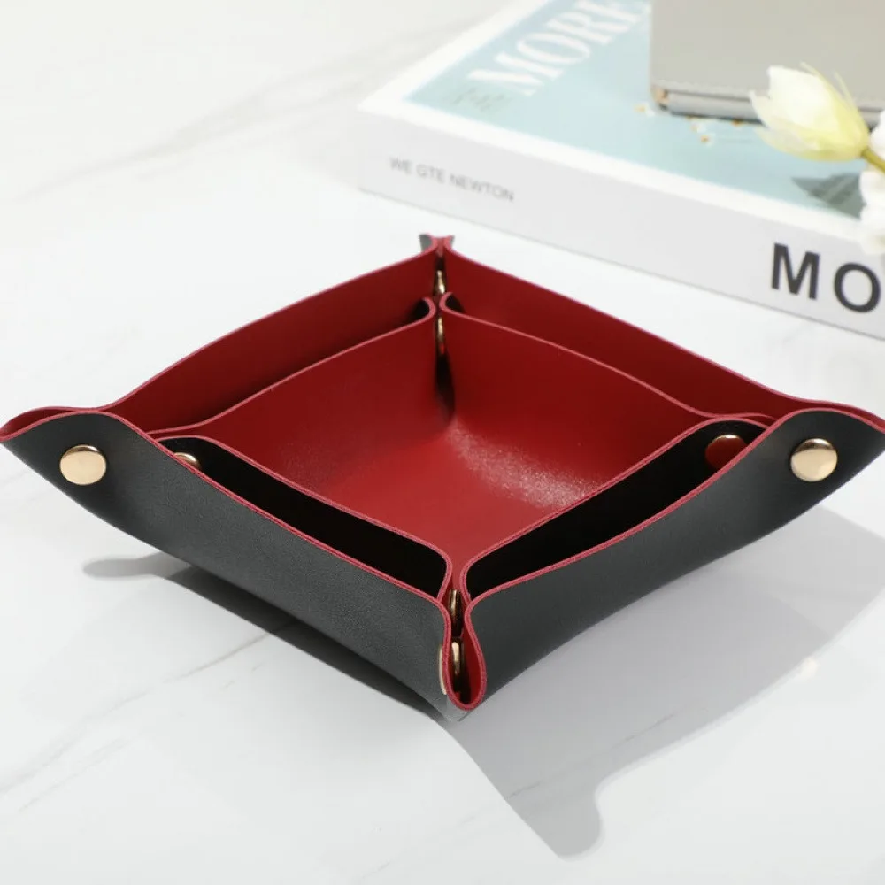 

2PCS Nordic Leather Desktop Storage Tray PVC Leather Jewelry Cosmetic Key Storage Tray Desktop Folding Organizer Storage Box