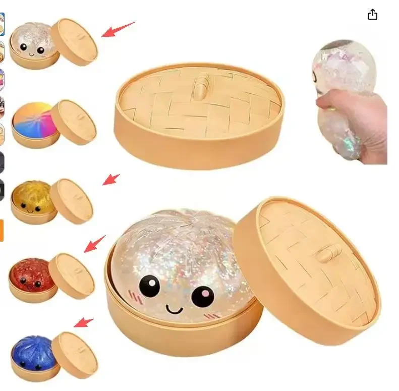 New 9 Styles Glitter Dumpling Glitter Dumpling Squishy with Box Dumplings Sensory Squeeze Toy for Stress Relief