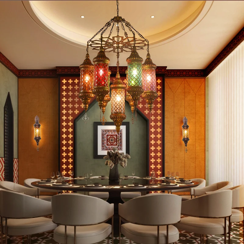 

Retro Stained Glass Led Chandelier for Dining Room Food Tables Kitchen Bar Designer Pendant Lights Home Decor Lusters Luminaires