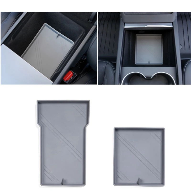 For Tesla Model 3 Highland 2024 Center Console Organizer Tray Pad Silicone Armrest Storage Box Lower Bottom Mat