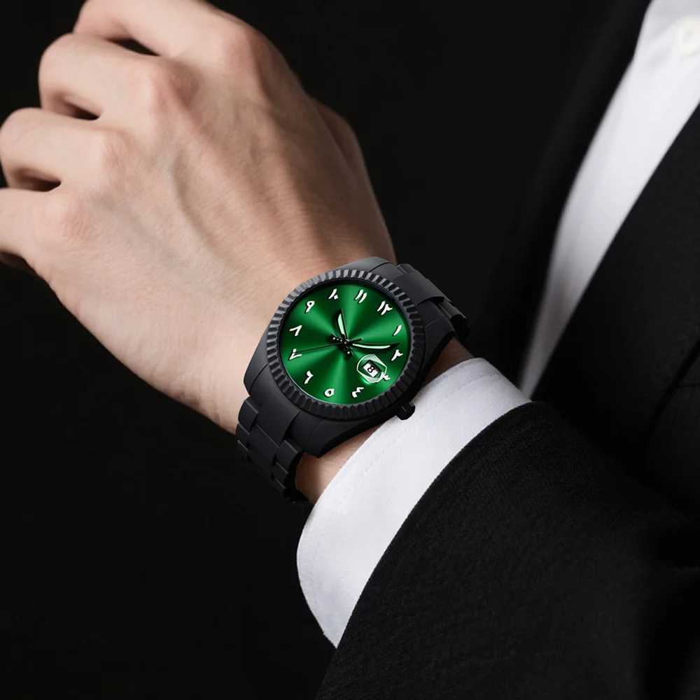 

Business Men's Quartz Watch Creative Green Disc Date Men's Watch Plastic Case 3ATM Waterproof Quartz Watch