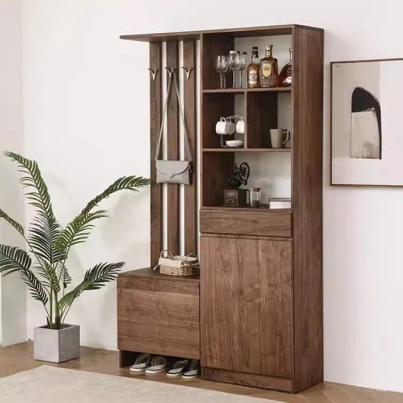 

All solid wood entry-level entrance cabinet, North American black walnut cherry wood is facing the door, light luxury