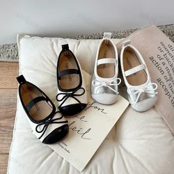Little Girls Leather Shoes Children Flats Kids Chic Fashion Bowknot Princess Mary Jane Shoes New 2025 Autumn Glossy Dress Shoes