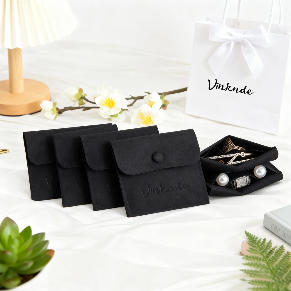 

Microfiber Necklace Storage Bag Bracelet Earrings Rings Snap Pouch Portable Jewelry Organizer Bags With Divider 50Pc Custom Logo