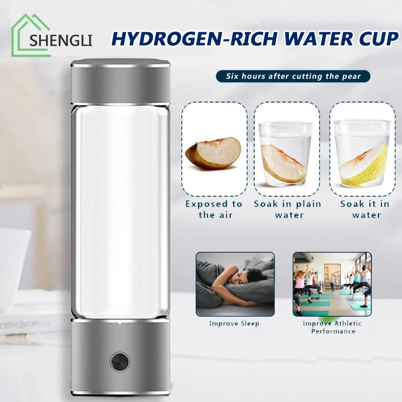

Portable Hydrogen Rich Water Bottle Hydrogen Water Generator SPE double-layer glass Health Cup 330ml