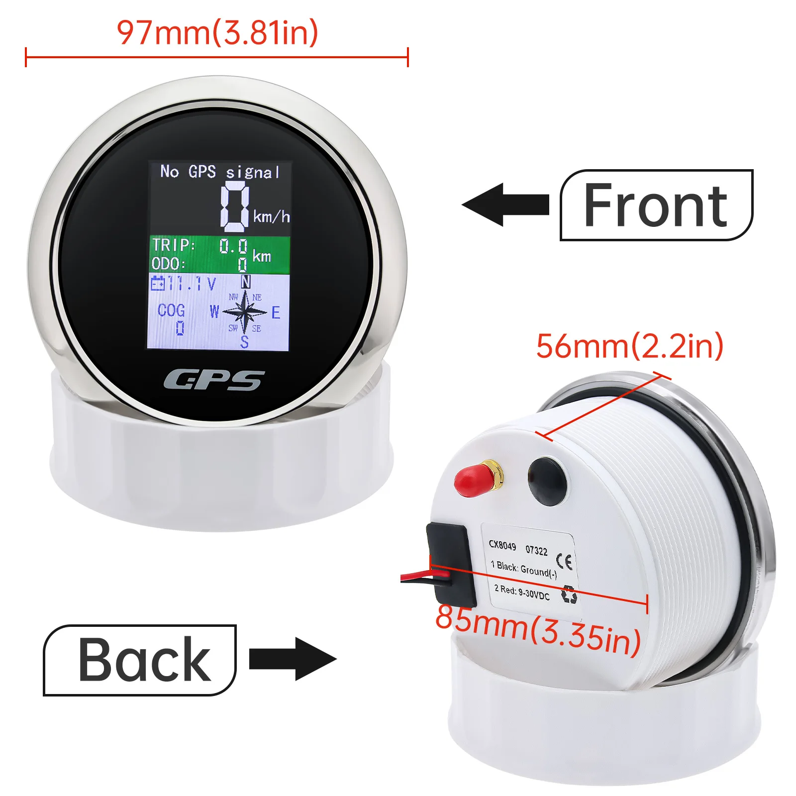 85mm Digital GPS Speedometer For Marine Boat Car Motorcycle Waterproof Speed Meter With GPS Antenna COG Trip Odometer 12V 24V