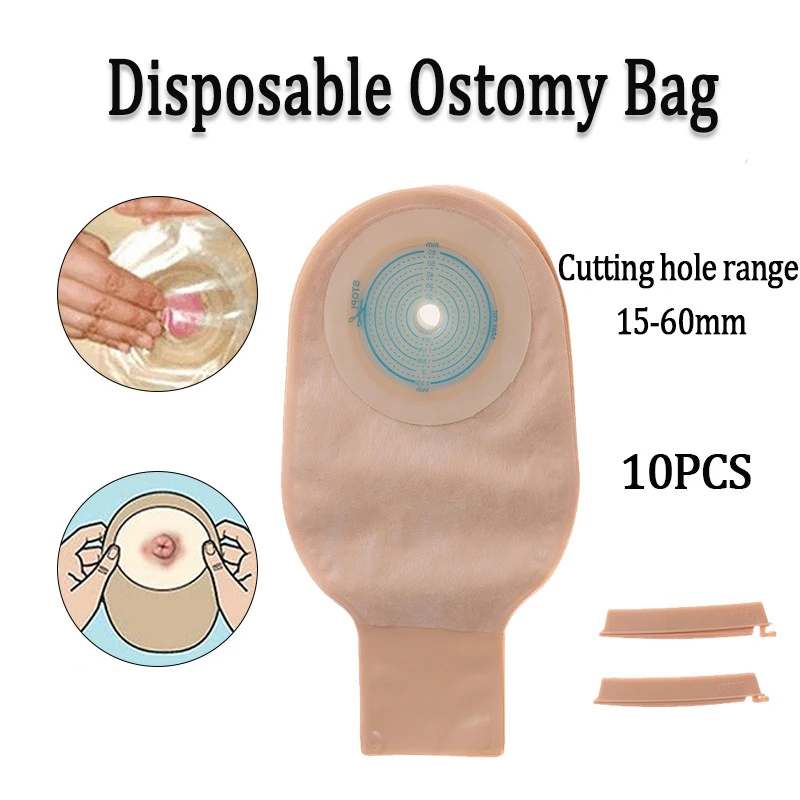 10Pcs One-piece Ostomy Bag Disposable Colostomy Bag Stoma Bag with