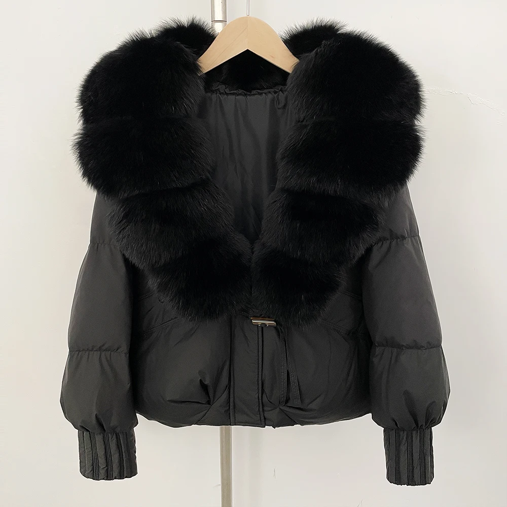 2025年秋冬新作 パファージャケット レディースファッション ショート丈 天然フォックスファーコート 暖かいホワイトダックダウンジャケット 女性用