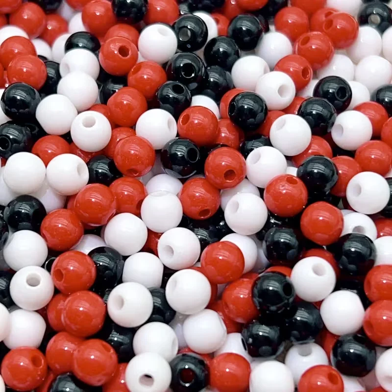 200 Stück 6mm Weiße, Rote und Schwarze Acrylperlen in Mischfarben für DIY-Handwerk, Bekleidungsherstellung und Schneiderbedarf – Detail 2