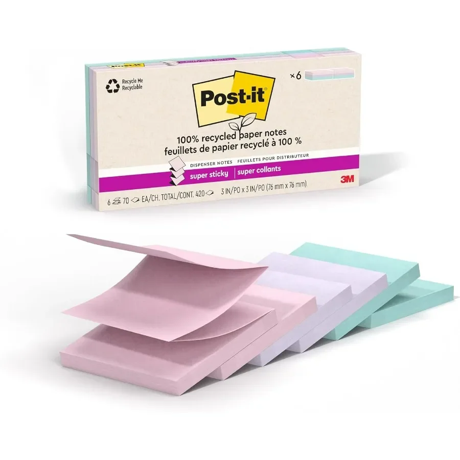 100 note pop-up riciclate super adesive da 3 pollici. x 3 pollici. 70 fogli per pad 6 pads Total Wanderlust Collection Ideale per il ritorno a Scho