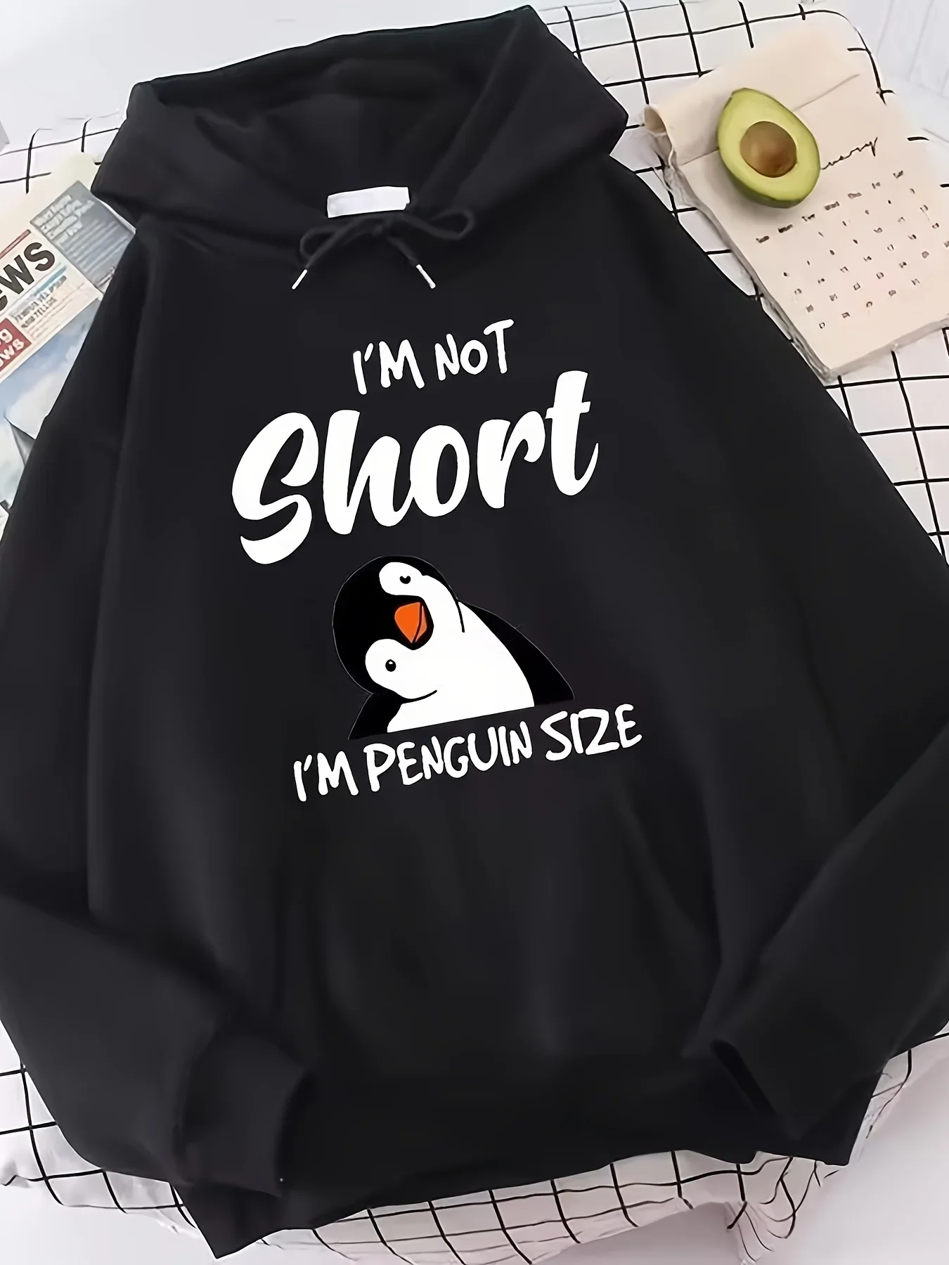 Men I'm Not Short I'm Penguin Size Hoodie Navy Oversized Cute Penguin Graphic Pullover Streetwear Sweatshirt Autumn Winter