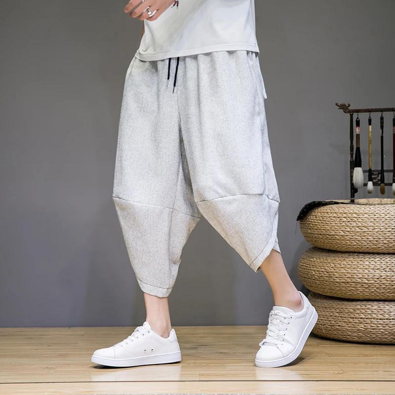 Chinese Style Cotton and Linen Casual Pants Capri Pants Men's Casual Pants Loose Comfortable Radish Pants Shorts Trend