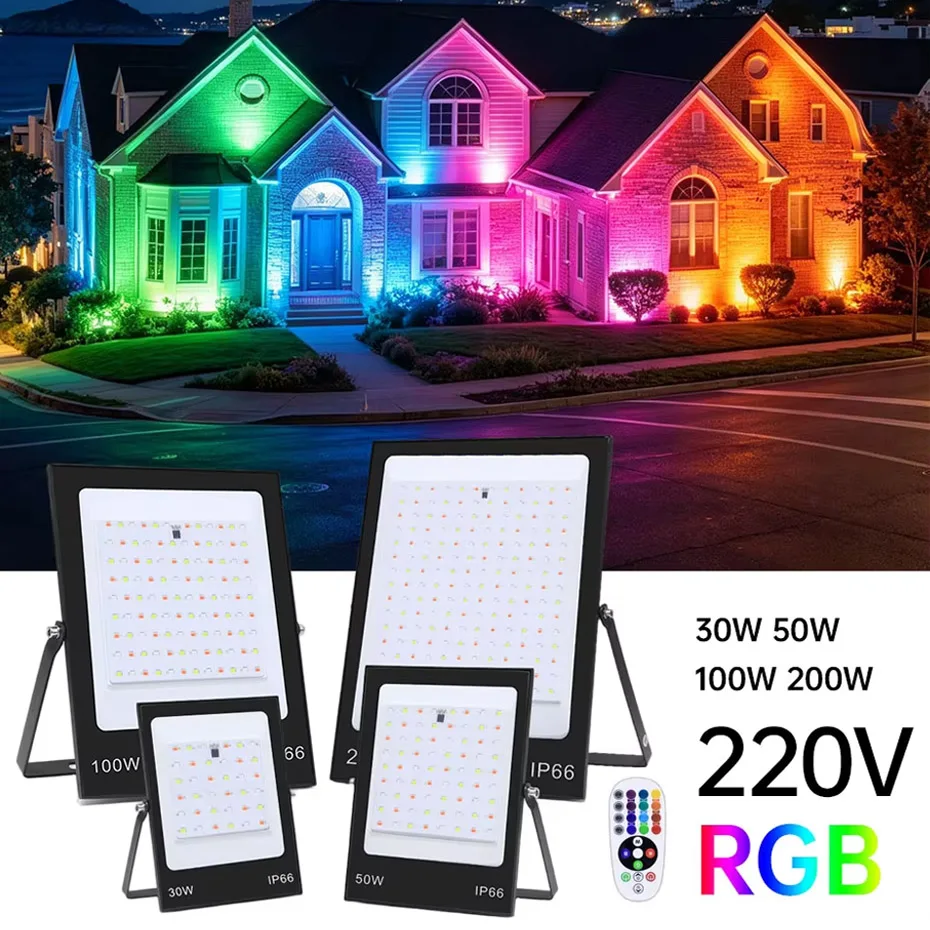 Ultra Thin RGB Led Floodlight Remote Control 30W 50W 100W 200W 220V 2835 Reflector Spotlight IP66 for Outdoor Projector Lighting