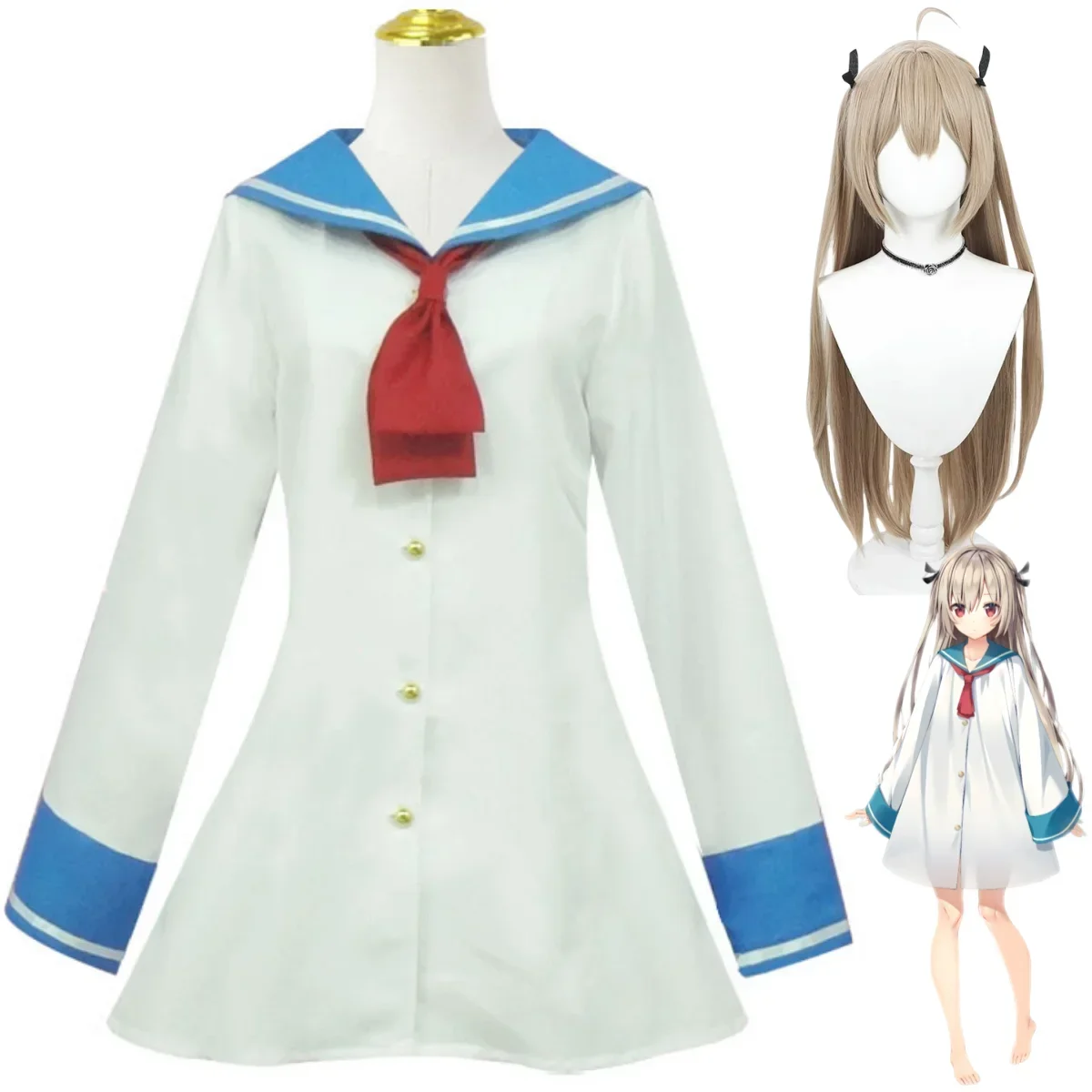 Anime Atri -My Dear Moments Atri Cosplay Costume Wig My Dear Moments Visual Novel White Dress Jk Uniform Woman Kawaii Party Suit