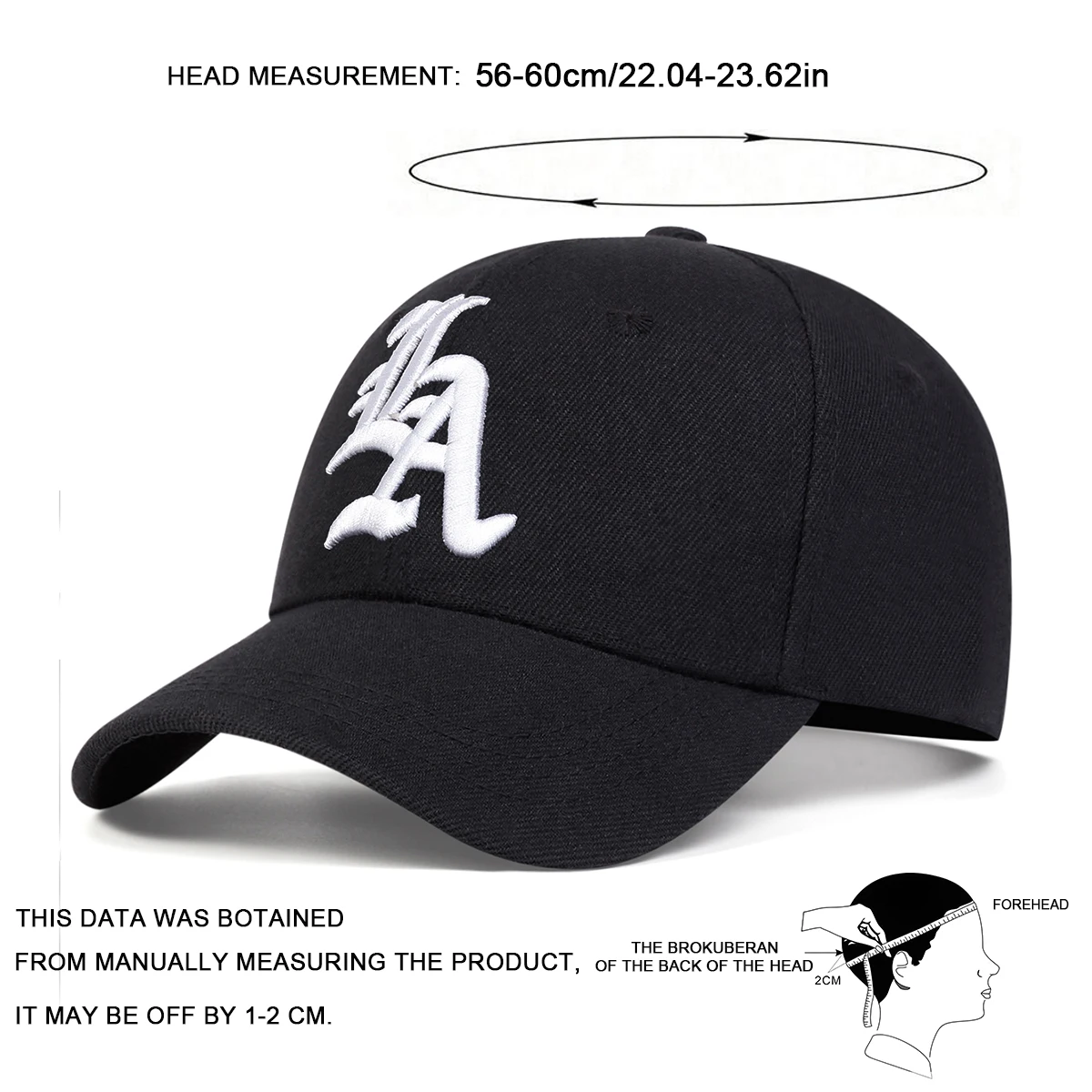 Unisex Gothic LA Letter Embroidery Baseball Caps Spring Autumn Outdoor Adjustable Casual Hats Sunscreen Hat