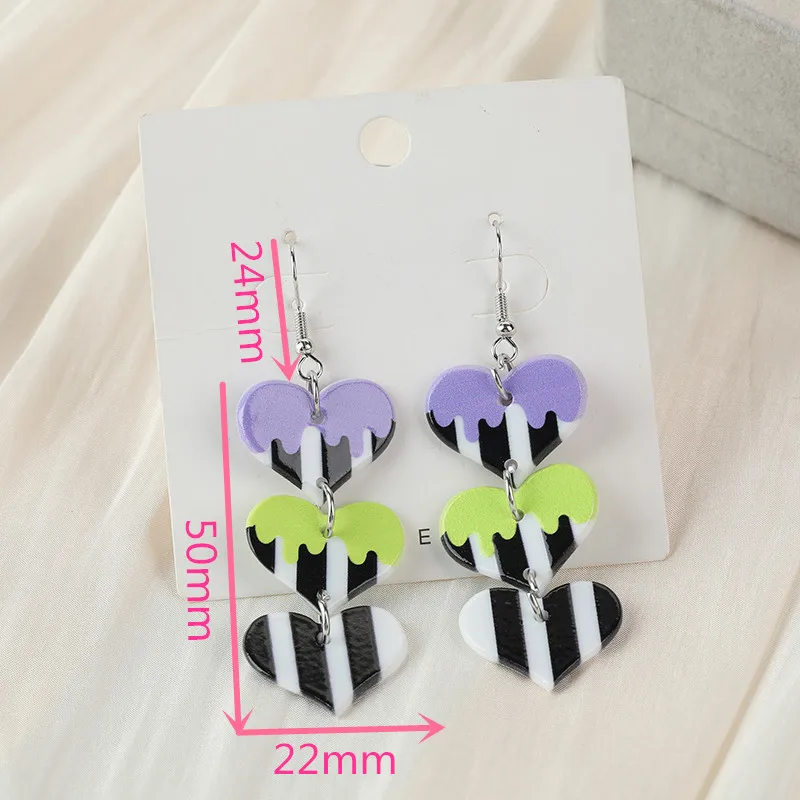 1Pair Heart Drop Earring Two Side Print Acrylic Black White Stripe Fashion Jewelry For Woman Girl Gift