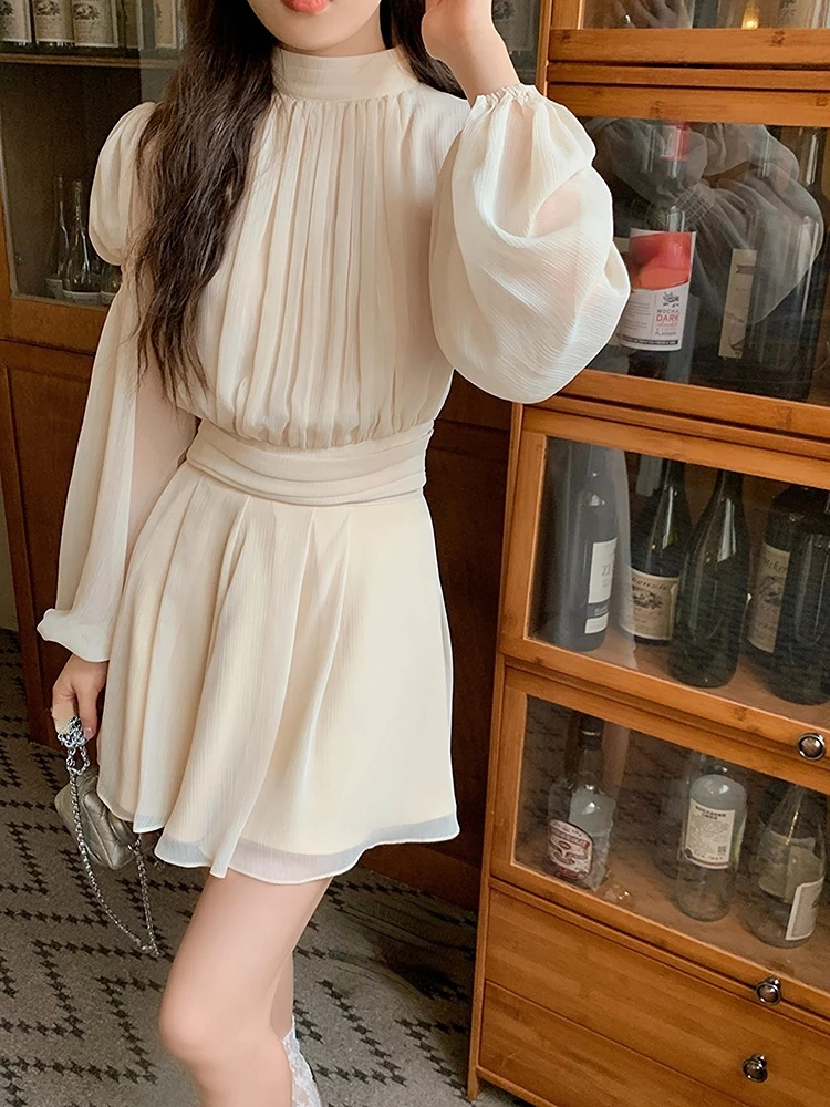 

Spring Sweet 2 Piece Dress Set Women Long Sleeve Blouse Y2k Mini Dress Office Lady Elegant Korean Fairy Fashion Gentle Suits