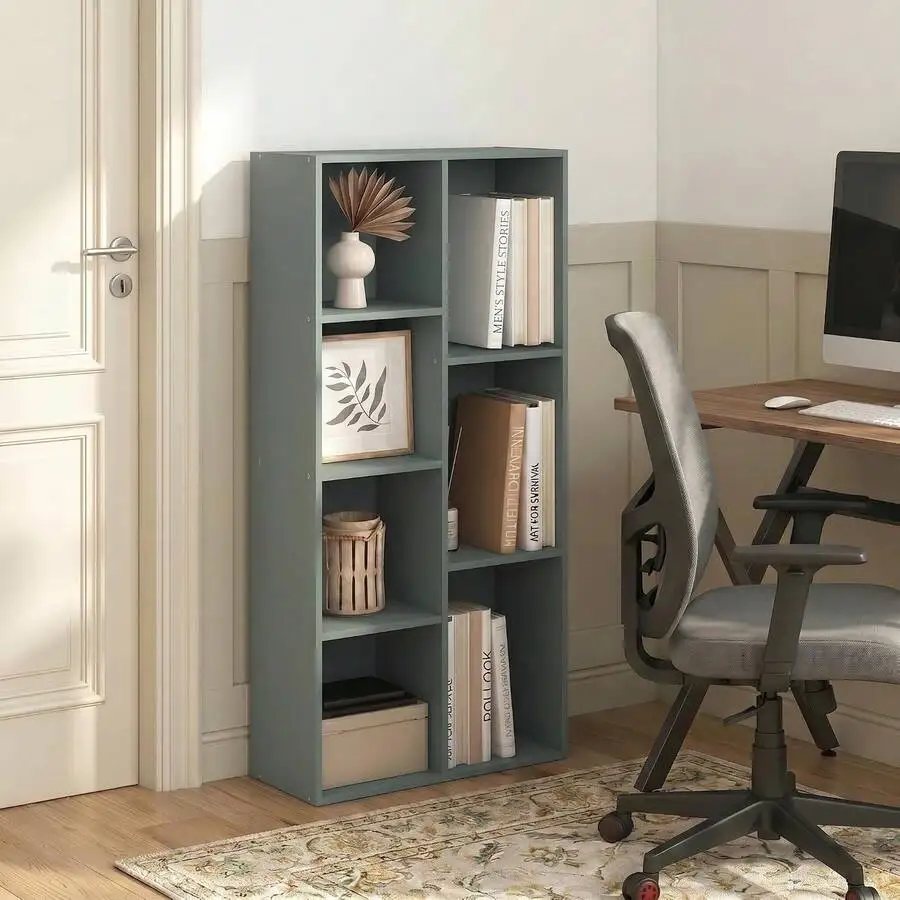 7-Cube Bookshelf, Bookcase, Book Shelf, Cube Storage Organizer, 9.4 X 19.5 X 41.7, For Home Office, Living Room, Bedroom, Sage G