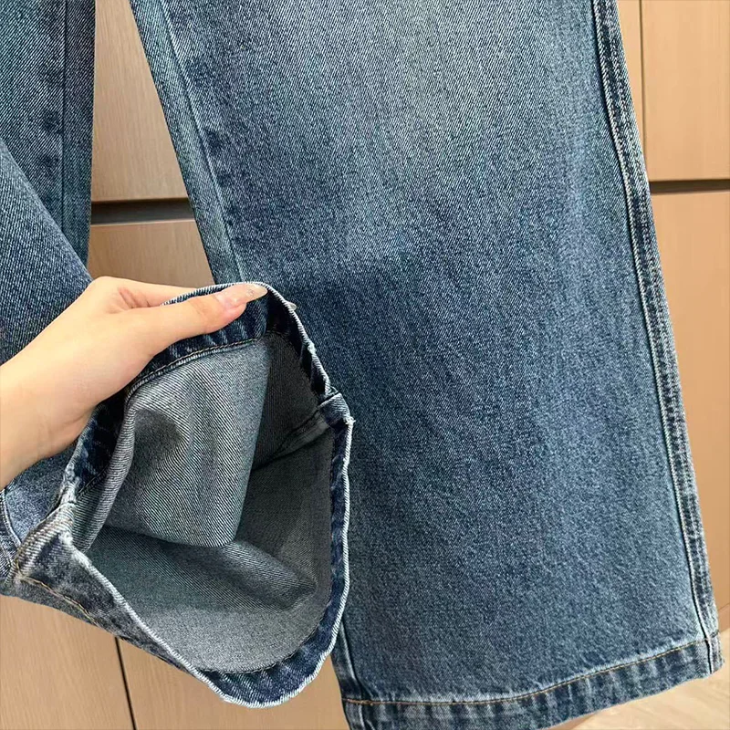 고품질 캐주얼 루즈핏 여성 청바지, 스트레이트 레그 레트로 워싱 컬러 팬츠 251001116