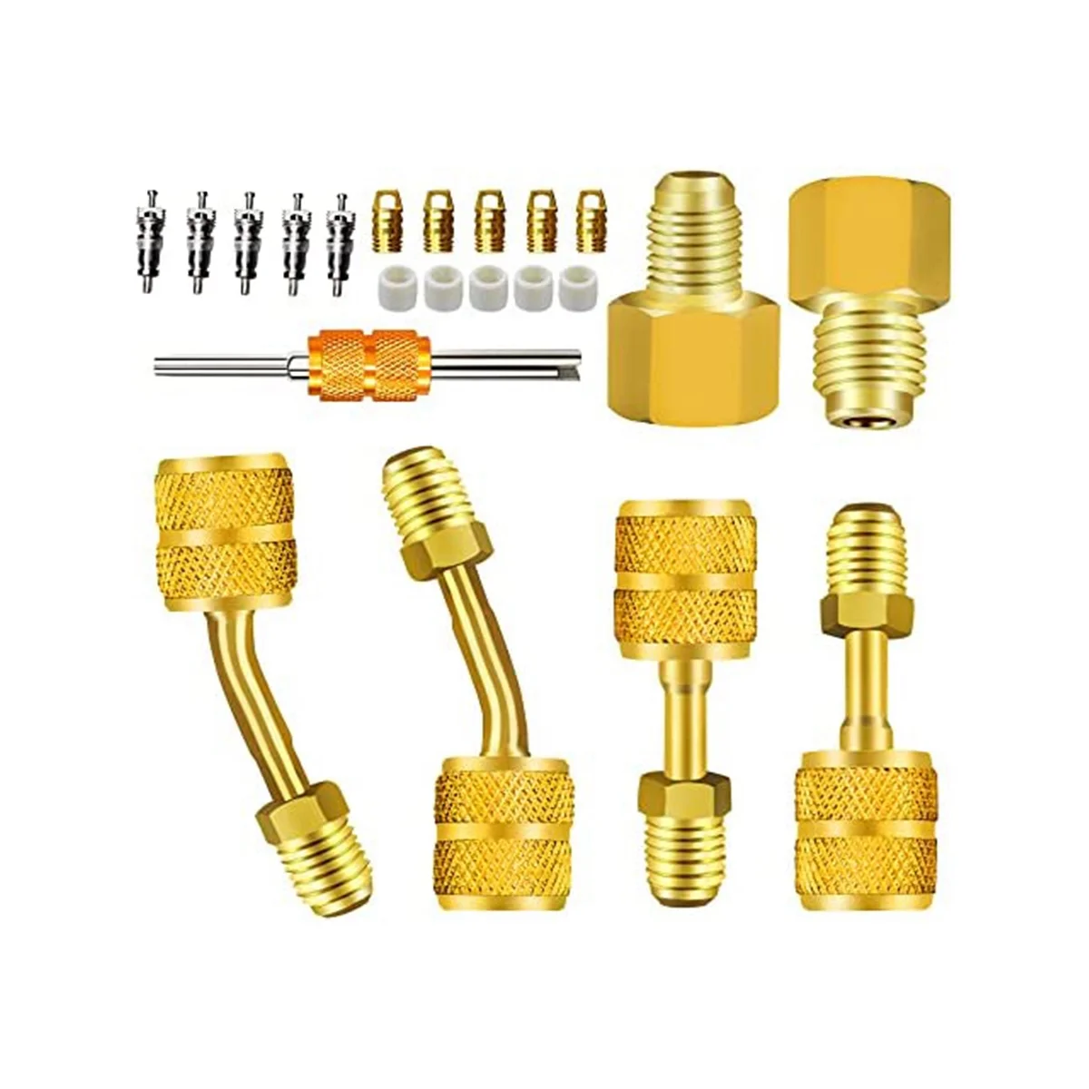 R410A Adapter for Mini Split System Air Conditioner HVAC 5/16Inch Female To 1/4Inch Male Flare,Valve Core Remover