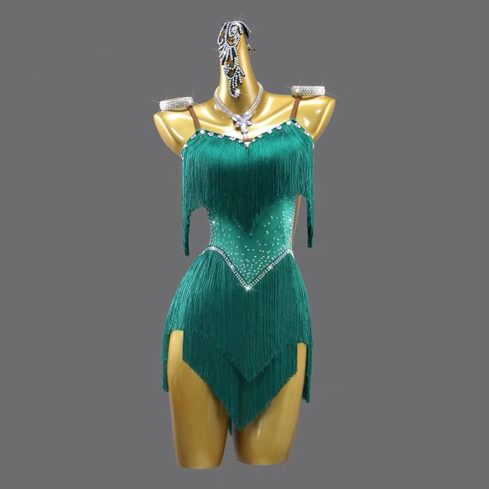 Costume de concours de danse latine, robe professionnelle à franges, à fleurs, pour examen solitaire, nouvelle collection 2025