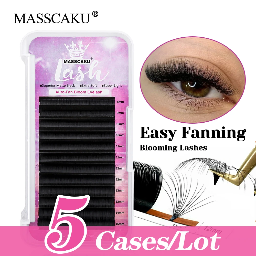 MASSCAKU New Arrival 5cases/lot Handmade One Second Blooming Eyelashes 0.05/0.07mm Thickness Lightweight Makeup Eyelash in Stock