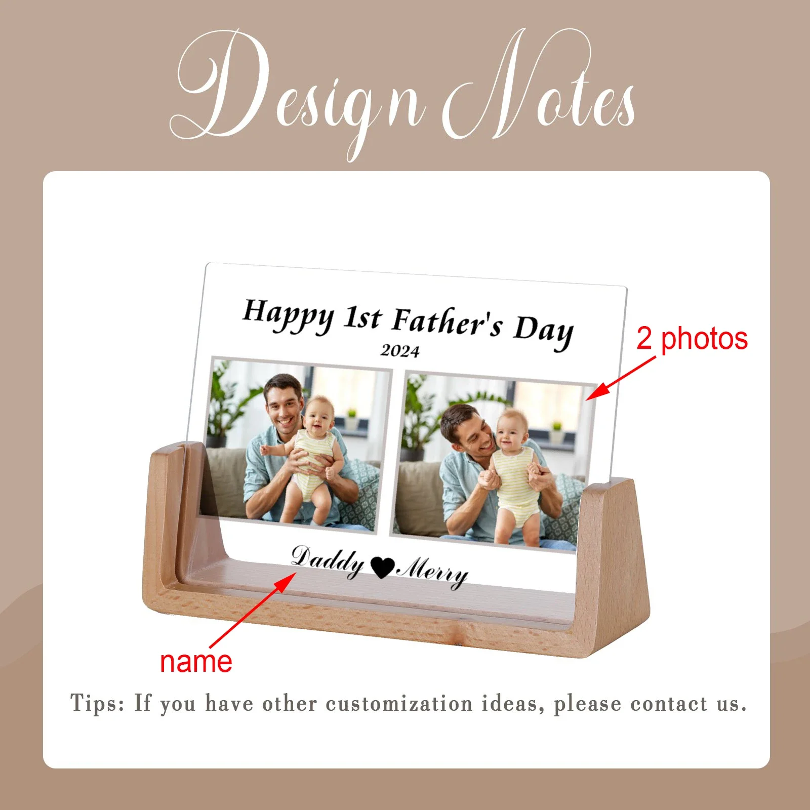 Customized Photo Frame Happy 1st Fathers Day Personalized Wooden Picture Frames with Stand Unique Gifts for Dad Papa Grandfather