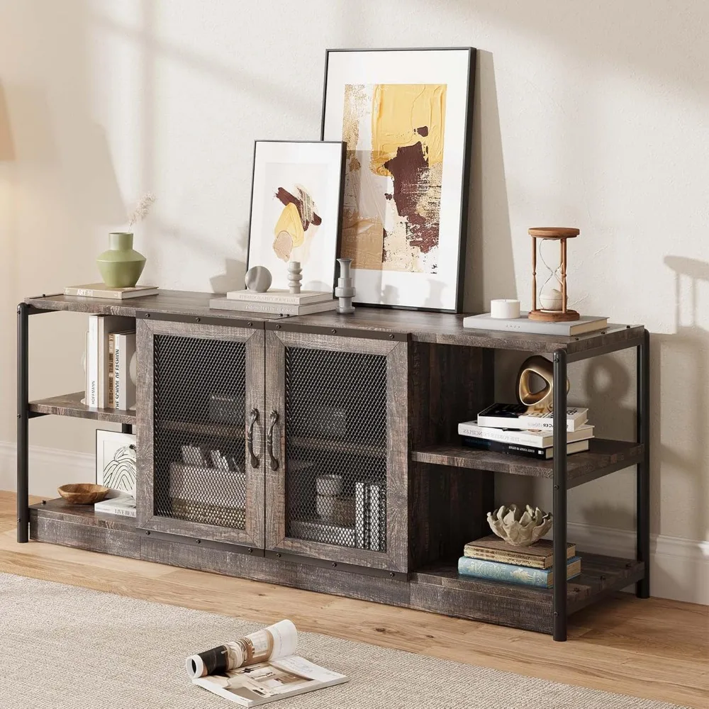 

Farmhouse TV Stand for 65/75 inches TVs, Entertainment Center with Storage Cabinet, Industrial Media Console Cabinet
